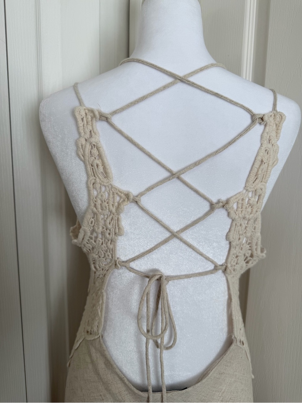 Zara Beige Crochet-Trim Midi Slip Dress